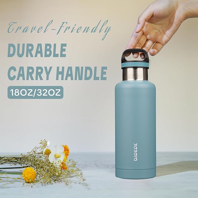 BJPKPK Insulated Water Bottle 32OZ Stainless Steel Water Bottle with Handle Double Walls Vacuum Insulated BPA Free Flask, Light Blue