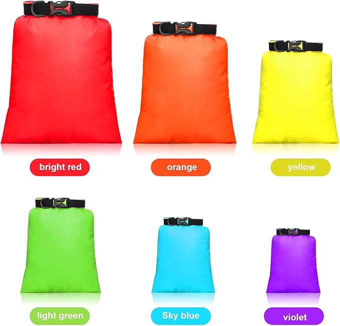 Shappy 6/12 Pcs Waterproof Dry Bags, Lightweight Outdoor Waterproof Dry Stuff Sacks 15/8/5/4/3/2 L and Long Adjustable Shoulder Strap for Kayaking Rafting Boating Hiking Camping