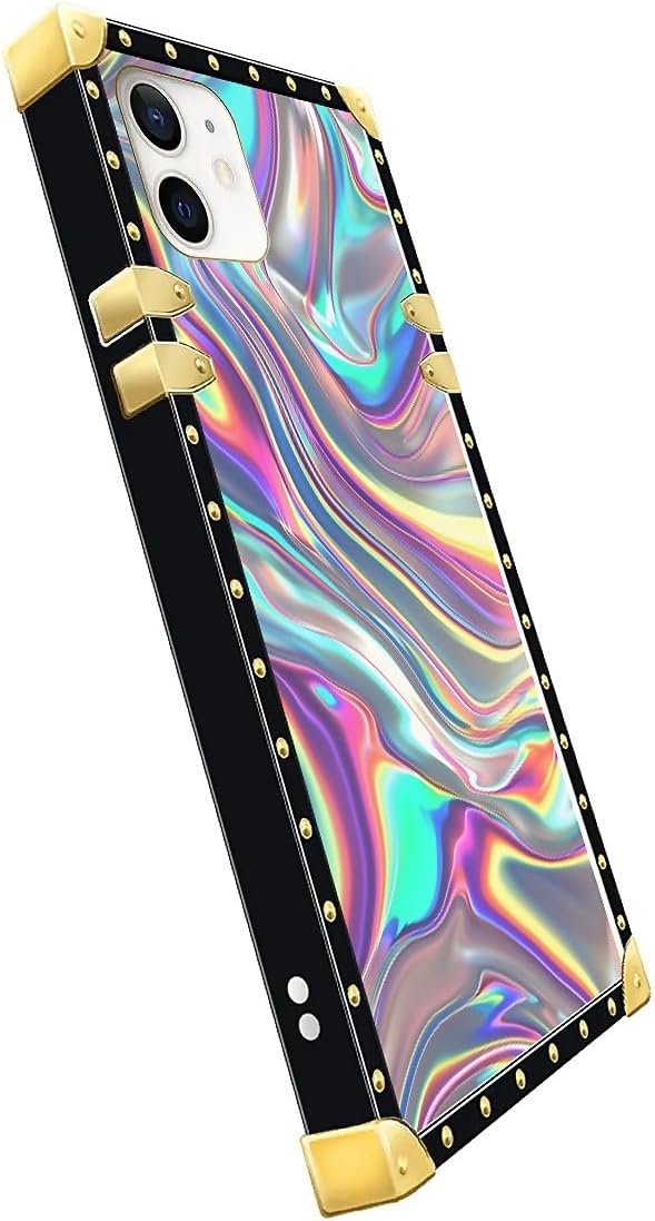 Compatible with iPhone 11 Case, Holographic Abstract Iridescent Textures Luxury Golden Decoration for Girl Women Soft TPU Shockproof Protective Hard PC Back for iPhone 11