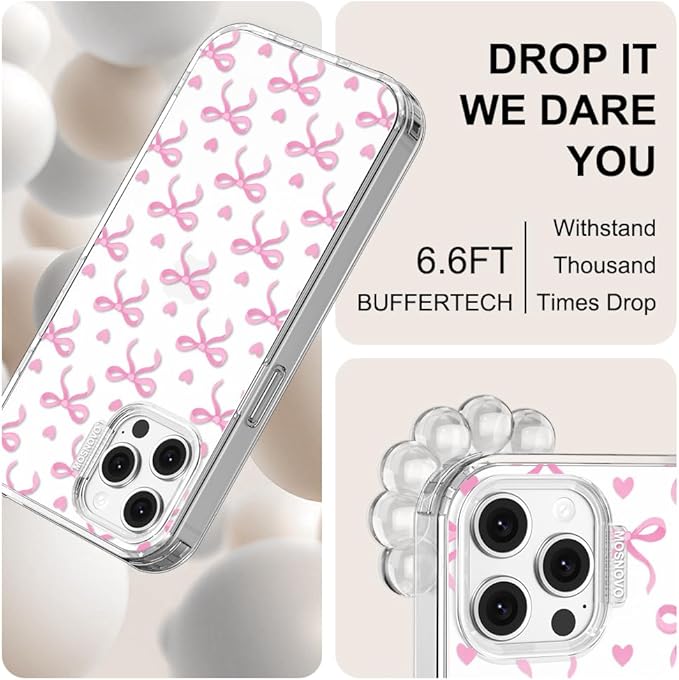 MOSNOVO Case for iPhone 12 & iPhone 12 Pro, [Buffertech 6.6ft Military-Grade Drop Protection] [Anti Peel Off Tech] Clear TPU Bumper Phone Case Cover Design - Bowtiful Love