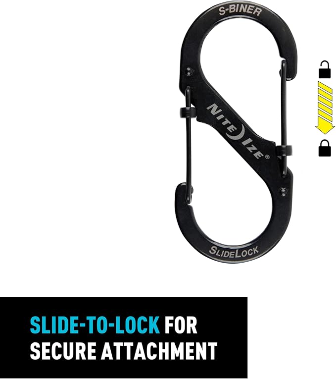 Nite Ize S-Biner SlideLock Stainless Steel Dual Locking Carabiner - S-Biner Key Holder with Locking Gate - Carabiner Organizer for Keys & Camping Accessories - Assorted Sizes, Black (3 Pack)