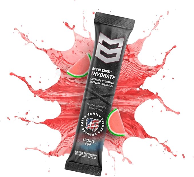 MTN OPS Hydrate Low Sugar Electrolyte Powder Drink Mix with 1g D-Ribose Sugar, 1000mg Electrolytes, On-The-Go Packs, 20 Stick Packs, Sour Watermelon