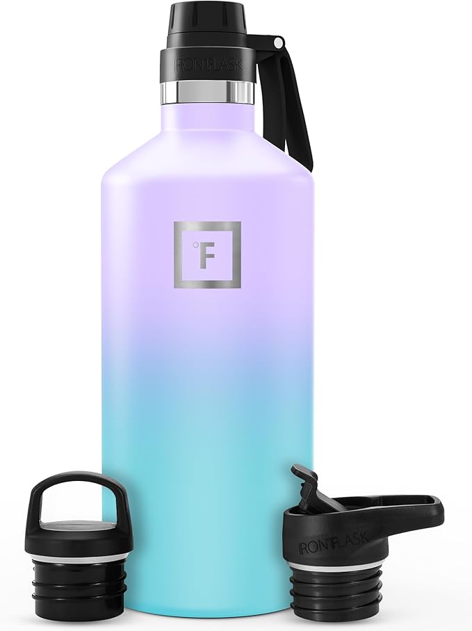 IRON °FLASK Camping & Hiking Hydration Flask with Spout, BPA-Free Insulated Stainless Steel Sports Water Bottle - 64 oz Cotton Candy