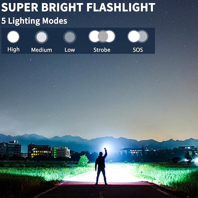 LNRYY Flashlights High Lumens Rechargeable, 2Pack Rechargeable Flashlights, Super Bright Flashlight, 5Mode Tactical Flashlights High Lumens, LED Flashlight High Powered, Waterproof Flash Light LED