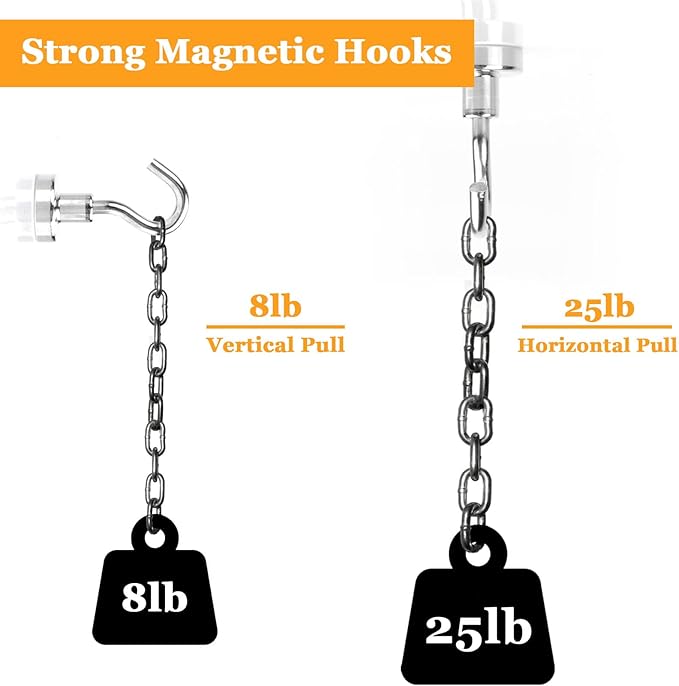 30Pcs Super Strong Magnetic Hooks, 25lbs Magnetic Hook Heavy Duty for Hanging, Rare Earth Neodymium Magnet Hooks, for Cruise Ship Camping Grill Kitchen Fridge Garage Wall
