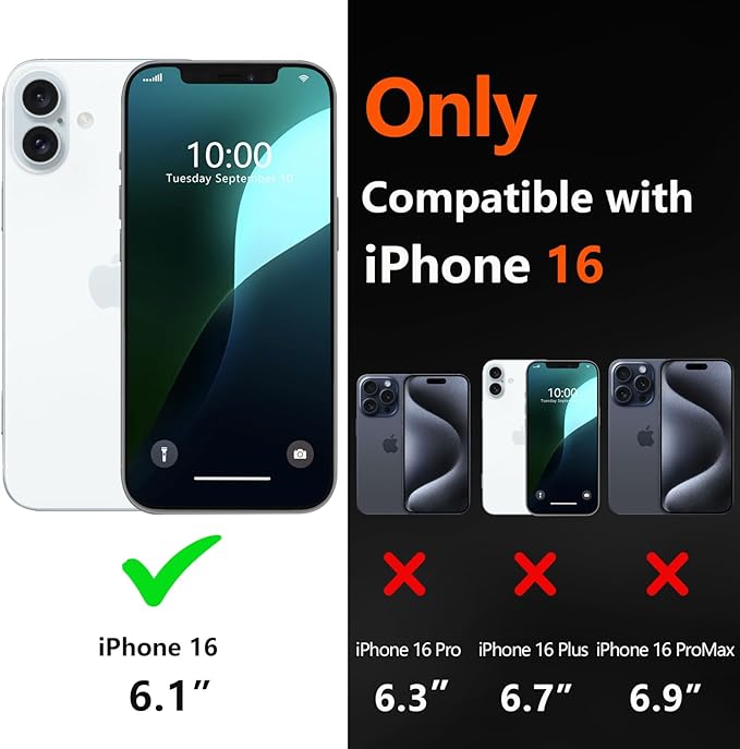for iPhone 16 Case [Shockproof] [Dropproof] [with Screen Protector ] Heavy Duty Protection Phone Case Cover - Black