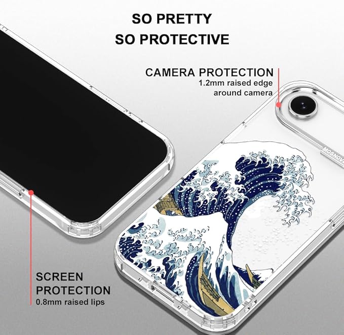 MOSNOVO for iPhone Air Case | Military Grade 6.6ft Drop Tested | Camera Control | Clear with Great Wave Design