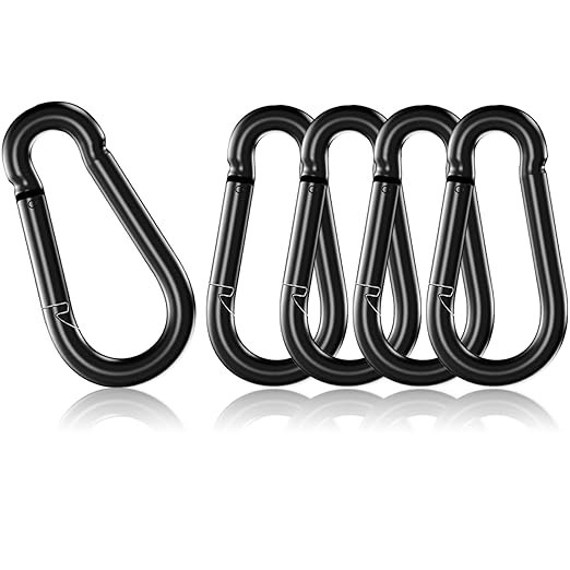 5 Pack 4.7" Heavy Duty Carabiner Clips, M12 Black Galvanized Steel Spring Snap Hooks, Rust-Resistant Keychain Clips for Hammock, Camping, Hiking, Fishing, Swing Set