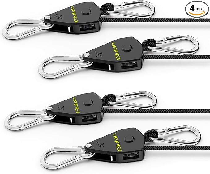 Longer 10ft 1/8" Ratchet Straps Hanger Rope Tie-Down Ratchet Outdoor Windproof Rope Roller Adjustable Hanger Grow Light Camping Tent Kayak Paracord 4-Pack