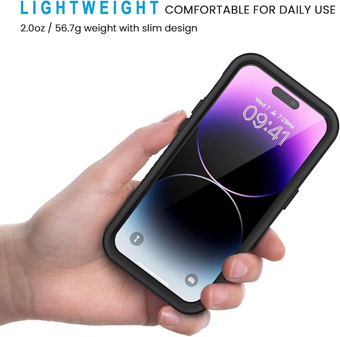 Lanhiem for iPhone 14 Pro Case, IP68 Waterproof Dustproof Case with Built-in Screen Protector, Rugged Full Body Shockproof Phone Case for iPhone 14 Pro, 6.1 inch (Black)