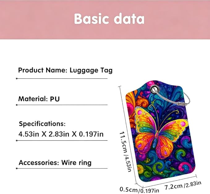 2 Pack Butterfly Luggage Tags for Suitcases, Colorful Artistic Travel ID Tags with Privacy Cover, PU Leather Bag Identifiers, Spring & Summer Vacation Essentials, Mother's Day, 2 Styles