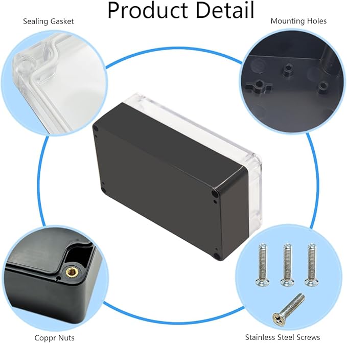Project Box IP65 Waterproof Junction Box ABS Plastic Black Electrical Boxes DIY Electronic Project Case Power Enclosure Clear Cover 3.94"x2.68"x1.97"(2Pcs)