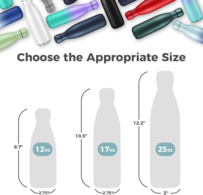 Volhoply 17oz Stainless Steel Water Bottles Bulk, Leakproof Insulated Metal Water Bottle for Sports, Travel, Adult, Available in Packs of 1, 4, or 8（Green Blue,8 Pack）