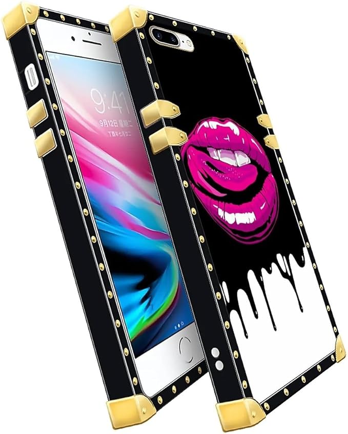 Compatible with iPhone 8 Plus 7 Plus Case, Black White Red Slap Sexy Luxury Golden Decoration for Girl Women Soft TPU Shockproof Protective Hard PC Back for iPhone 8 Plus 7 Plus