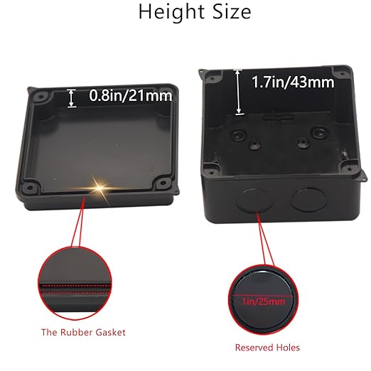 Junction Box, 2 Pcs Reserved Holes Electrical Boxes Waterproof IP65 ABS Plastic Electrical Power Cord Enclosure Project Box Black 3.9 x 3.9 x 2.8 inch(100x100x70mm)