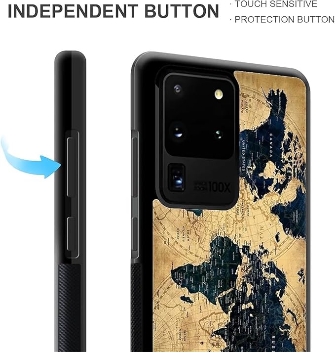 for Samsung Galaxy S20 Ultra Case, Brown World Map Pattern Graphic Design Girl Boy Soft Silicone Hard Acrylic Shock Protection for Samsung Galaxy S20 Ultra
