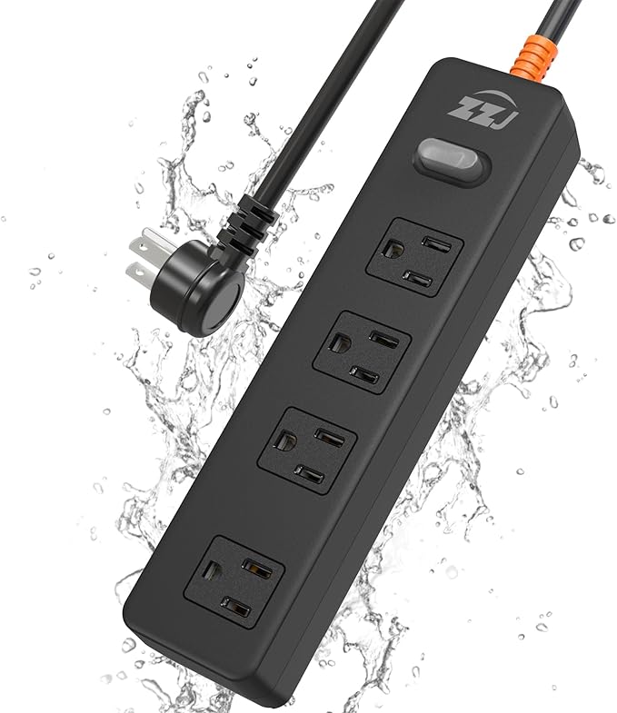 Outdoor Power Strip Weatherproof, IPX6 Waterproof Surge Protector with 4 Wide Outlets,1625W/13A Overload Protection Switch, 6FT Extension Cord, Wall Mountable for Indoor Outdoor, UL FCC Listed