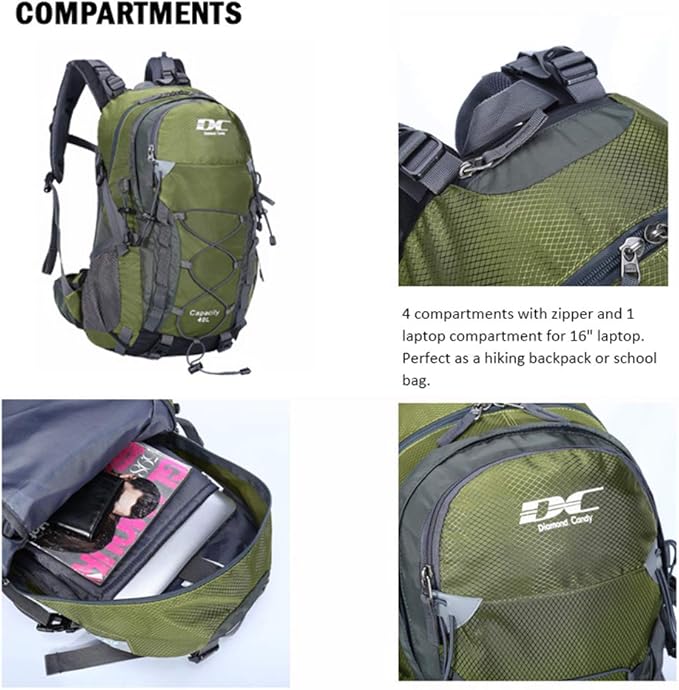 Diamond Candy Waterproof Hiking Backpack for Men and Women, Lightweight Day Pack for Travel Camping | Waterproof, Lightweight, for Travel Camping