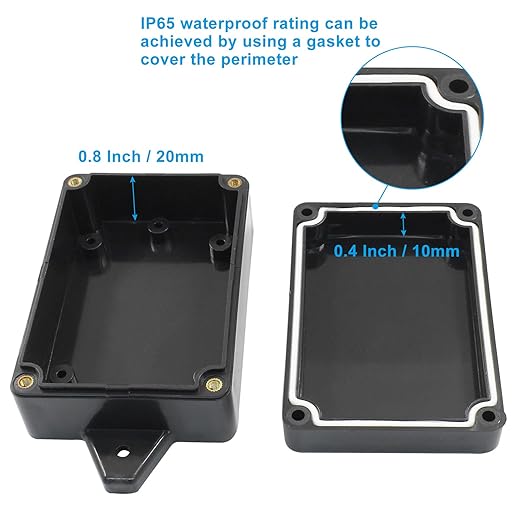 4 Pack Junction Boxes, 3.3 x 2.3 x 1.3 Inch IP65 Waterproof Project Box, ABS Plastic Electrical Project Case Power Junction Box with Fixed Ear for Outdoor (Black, 83 x 58 x 33 mm)