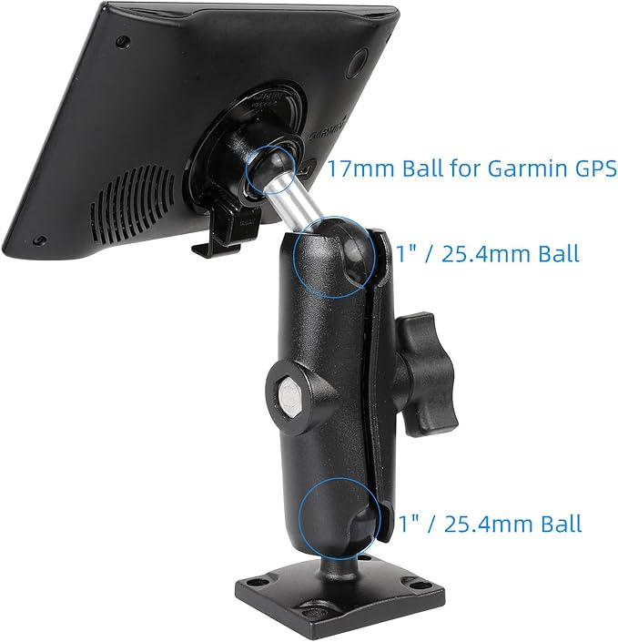 Aluminum GPS Mount with AMPS Drill Base Compatible Replacement for Garmin DriveSmart 50 51 61 65 70 76, Drive 51 55 60 61, nüvi 42 52 57 2539 2597 2689, RV 660 770, dēzl 570 580