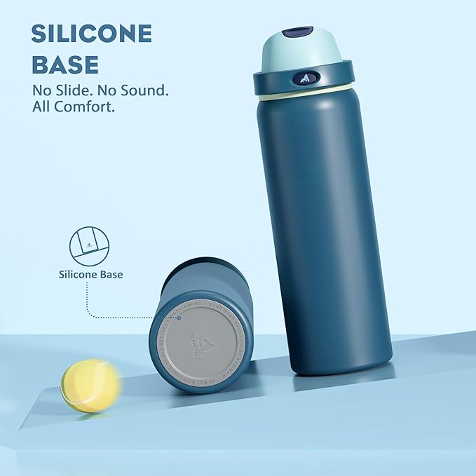 POWCAN 32 oz Insulated Water Bottle: 2-in-1 Lid with Push-Button Spout & Quick-Flip Straw, Leakproof, Cold 24Hrs, Car Cupholder, Stainless Steel Cup for Sports, School, Travel, Camping (Denim Blue)