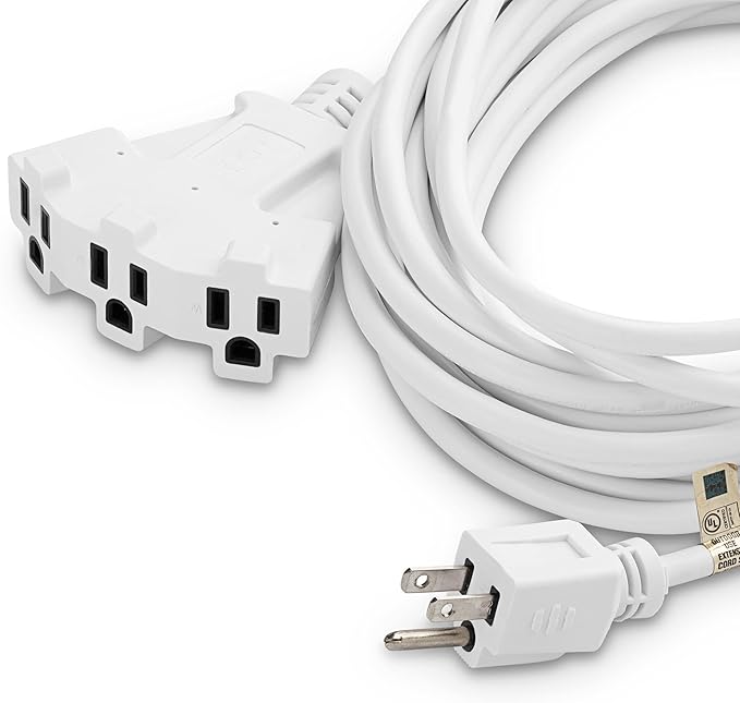 Holiday Lighting Outlet 25-Foot White Extension Cord, 3-Prong Indoor & Outdoor Splitter, Perfect for Landscape Lighting