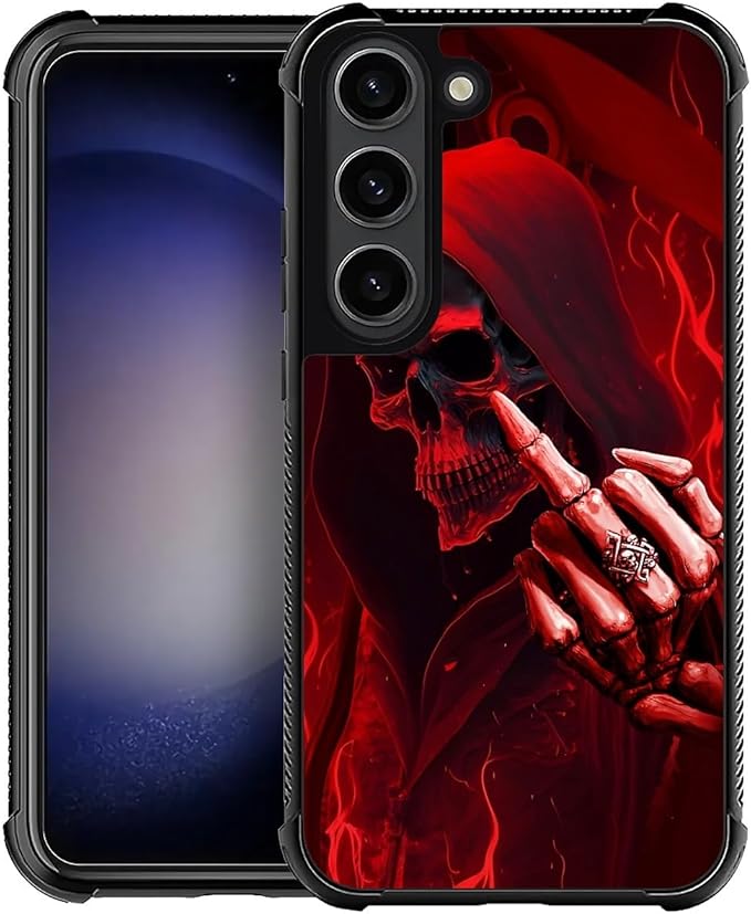 for Samsung Galaxy S23 Case, Gestures Funny Skull Pattern Graphic Design Girl Boy Soft Silicone Hard Acrylic Shock Protection for Samsung Galaxy S23