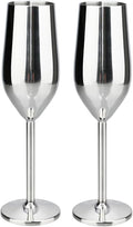 TJ Unbreakable 8 Oz Stainless Steel Champagne Flutes (2 Pack)- Silver Champagne Glasses - Reusable Indoor Outdoor Drinkware - Keeps Drink Cool for Longer - Gift Idea