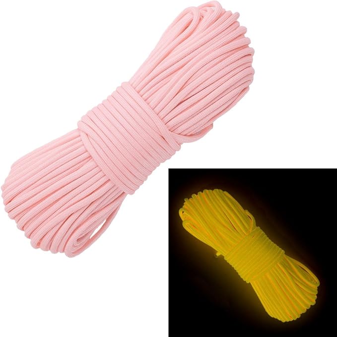 Glow in The Dark Zesty 550lb Paracord – 21 Strand Luminous Parachute Cord for Nighttime Outdoor Utility – 8 Colors and Length Options of 25', 50’, 100’, and 1,000’