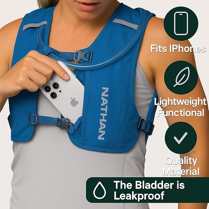 Nathan QuickStart Hydration Pack Vest with Bladder or flasks, Storage Pockets, Breathable Moisture-Wicking Fabric, Adjustable Straps for Running, Hiking, Walking, Marathons, Obstacle Races