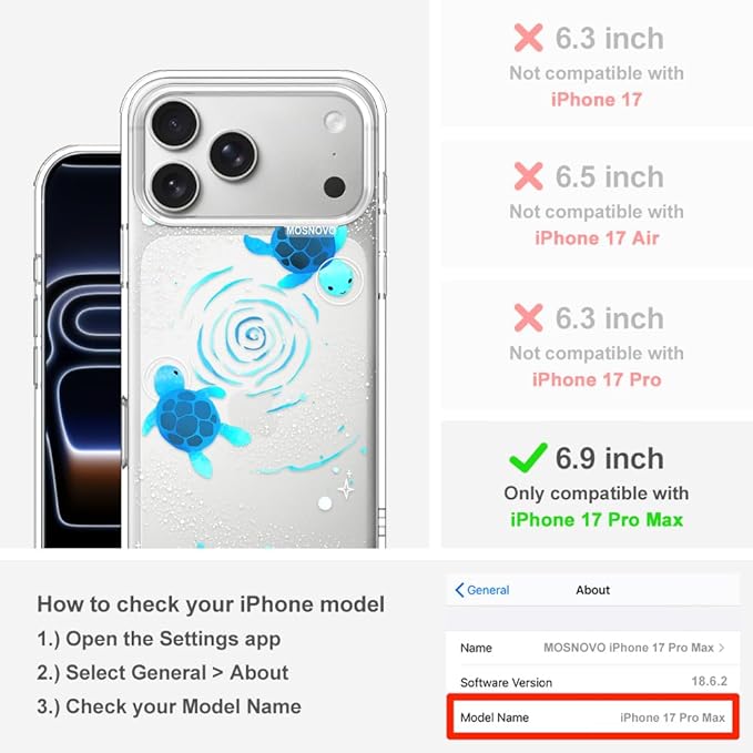 MOSNOVO for iPhone 17 Pro Max Case | Military Grade 6.6ft Drop Tested | Camera Control | Clear with Space Turtle Design