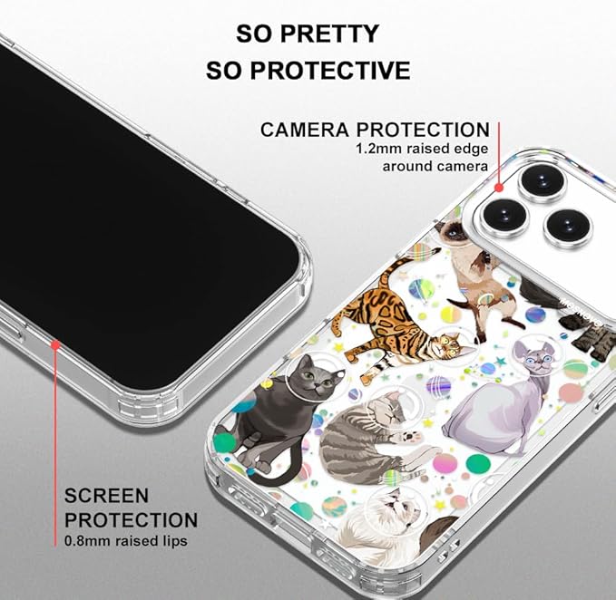 MOSNOVO for iPhone 17 Pro Max Case | Military Grade 6.6ft Drop Tested | Camera Control | Clear with Space Cat Design
