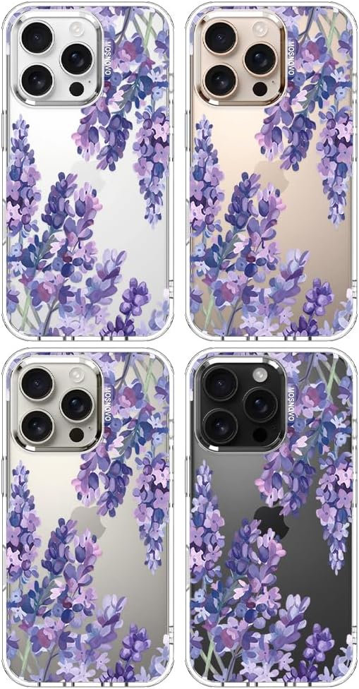 MOSNOVO Case for iPhone 16 Pro, [Buffertech 6.6ft Military-Grade Drop Protection] [Anti Peel Off Tech] Clear TPU Bumper Phone Case Cover Design - Lavender