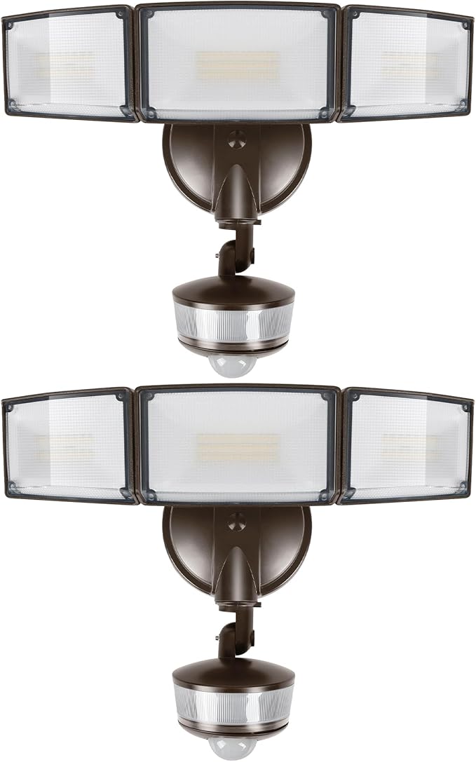 LUTEC 2 Pack 74W 8000 Lumen Motion Sensor Outdoor Lights, 5000K Daylight, IP65 Waterproof Flood Lights Outdoor with Night Light, Dusk to Dawn Motion Detector LED Security Light for Garage, Yard-Brown