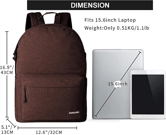 SUPACOOL Casual Laptop Backpack for Men and Women, Pencil Pouch, School Backpack with USB Charging Port, Bookbag for Boys and Girls(Coffee set)