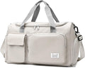 Suruid Travel Duffel Bag with Shoes Compartment Sports Gym Bag with Dry Wet Separated Pocket for Men and Women, Overnight Bag Weekender Bag Training Handbag Yoga Bag - White Gray