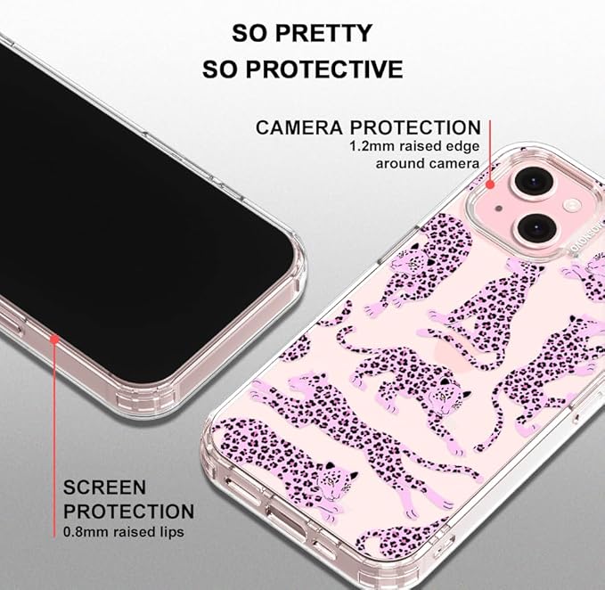 MOSNOVO Case for iPhone 15 Plus/iPhone 14 Plus, [Buffertech 6.6ft Military-Grade Drop Protection] [Anti Peel Off Tech] Clear TPU Bumper Phone Case Cover Design - Pink Leopard