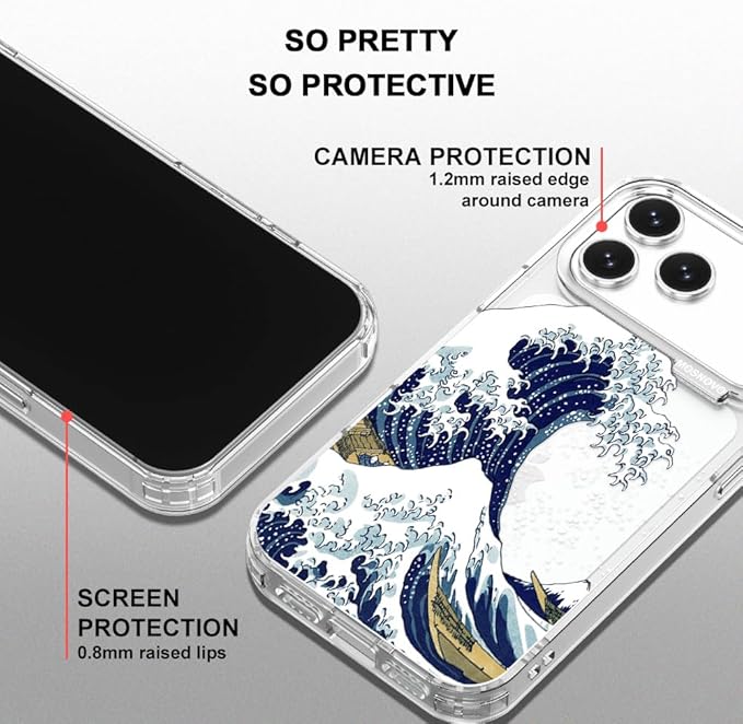 MOSNOVO for iPhone 17 Pro Max Case | Military Grade 6.6ft Drop Tested | Camera Control | Clear with Great Wave Design