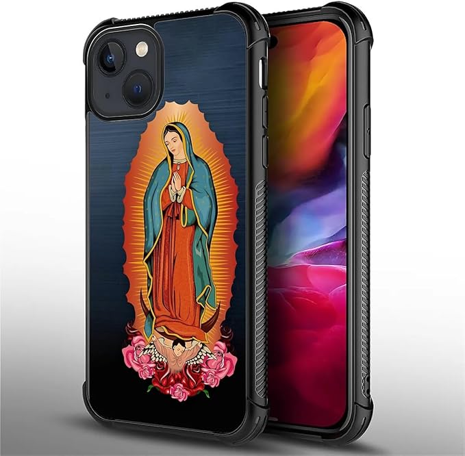 for iPhone 15 Plus Case, Red Virgen Guadalupe Pattern Made of Soft Silicone Hard Acrylic Shock Protection for iPhone 15 Plus