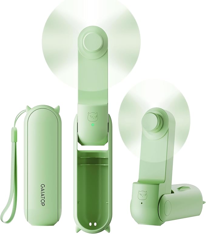 Gaiatop Portable Handheld Fan, 3 in 1 Mini Fan Handheld [17h Max Cooling], Foldable Personal Fans Pocket Design, USB Travel Fans Portable, Lash Trip Summer Essential Cute Gifts for Women Girl, Green