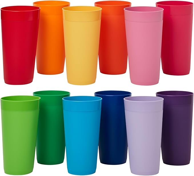 US Acrylic Newport 12-Pack Unbreakable Plastic Cups (20 ounces) 12 Assorted Bright Colors, BPA Free drinking glasses, Dishwasher Safe tumblers for Parties, Camping, & Everyday Use