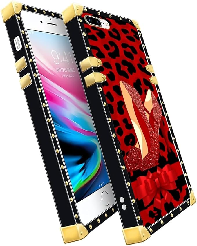 Compatible with iPhone 8 7 SE Case, Elegant High Heels Luxury Golden Decoration for Girl Women Soft TPU Shockproof Protective Hard PC Back for iPhone 8 7 SE