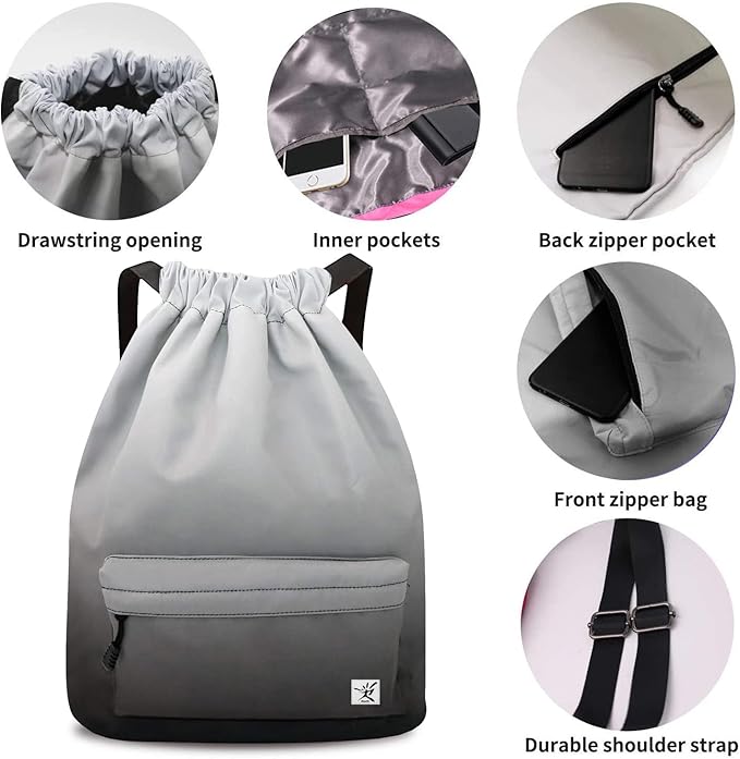 Waterproof Drawstring Bag, Gym Bag Sackpack Sports Beach Backpack for Men Women