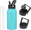 BJPKPK Insulated Water Bottles with Straw Lid, 27oz Stainless Steel Water Bottle with 3 Lids, Leak Proof BPA Free Metal Thermo, Mugs, Tumblers, Keep Cold Hot - Turquoise