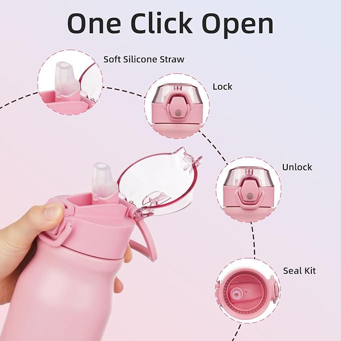 BJPKPK Water Bottle with Straw 25oz Insulated Water Bottles Reusable Stainless Steel Metal Thermal Flask with Leak Proof Lockable Lid and Carry Handle,Light Pink