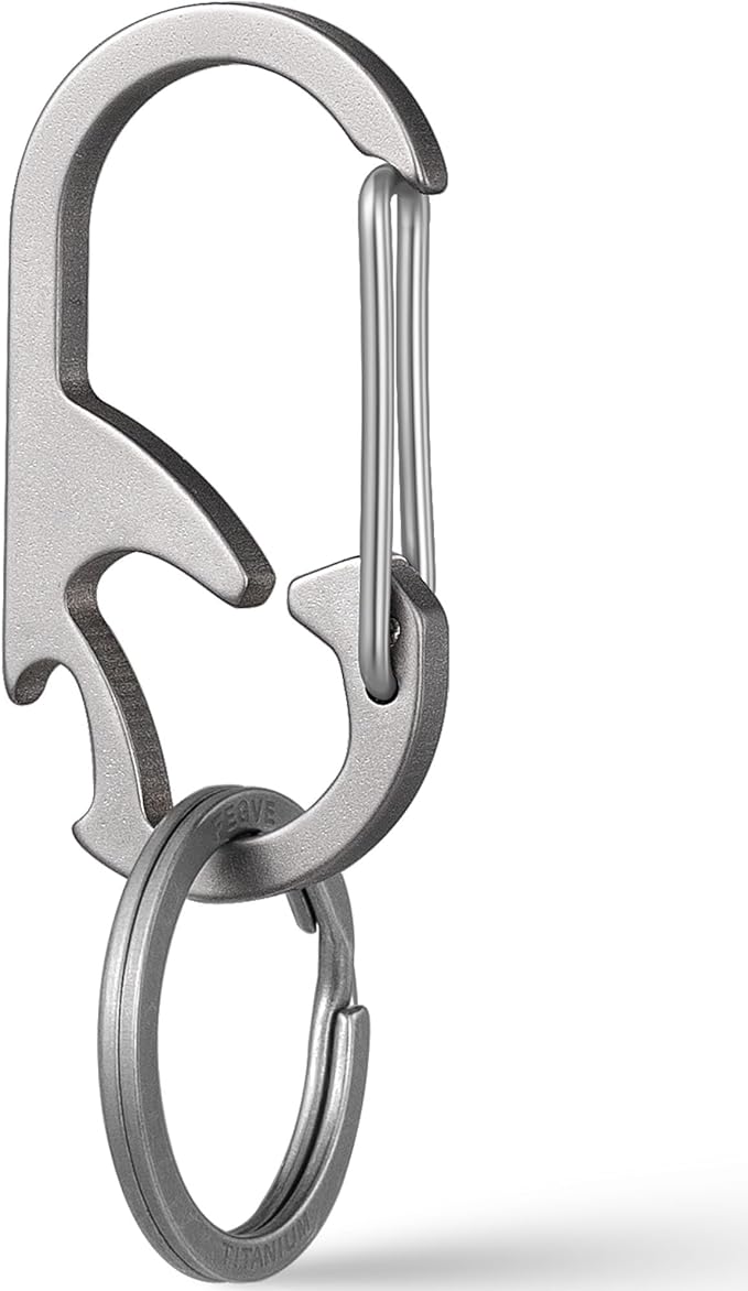TISUR Titanium Carabiner Keychain Clip, Anti-Lost Key Ring Holder, Self-Locking Metal Gate Clip Key Chain Bottle Opener for Men Women
