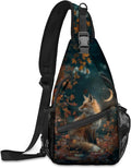 FyLybois Fox Print Sling Bag for Women Lightweight Crossbody Backpack Casual Daypack with Adjustable Strap for Travel Work Hiking Everyday Use