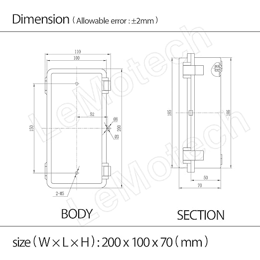 Junction Box ABS Plastic IP65 Waterproof Dustproof Universal Electrical Enclosure Hinged Shell Outdoor and Indoor Usage Project Box, 7.9"x 3.9"x 2.7"(200x100x70mm), Grey