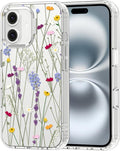 MOSNOVO Case for iPhone 16 Plus, [Buffertech 6.6ft Military-Grade Drop Protection] [Anti Peel Off Tech] Clear TPU Bumper Phone Case Cover Design - Floral Garden