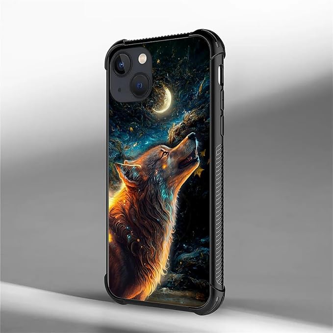 for iPhone 13 Mini Case, Star Cave Hungry Wolf Pattern Graphic Design Girl Boy Soft Silicone Hard Acrylic Shock Protection for iPhone 13 Mini